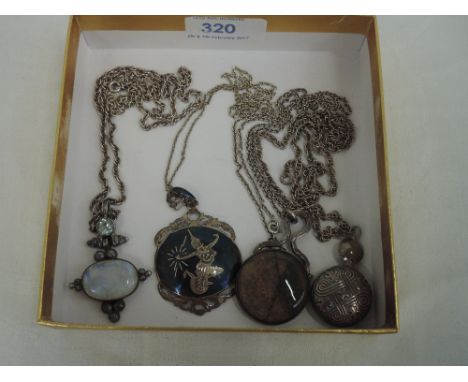 Four HM silver and white metal stamped 925 pendants including a pendant by Wally Morgan designs, an Oriental style stamped Th