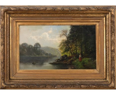 HERZOG, Hermann Ottomar  (1832 - 1932) Oel/Leinwand. Romantische Landschaft. Rechts unten sign. 24 x 44 cm. Rahmen  46 x 65 c