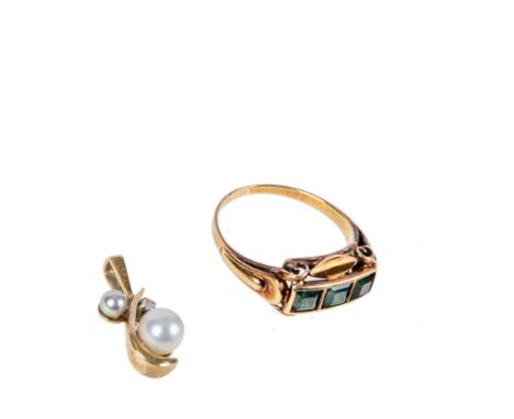 Ring und Anhänger mit Perle 585er Gelbgold.