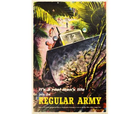 Original vintage British Army recruitment poster - It's a real man's life Join the Regular Army - featuring a dynamic image o