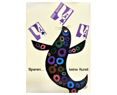 Original vintage advertising poster for the Basel consumers’ association BKG - Sparen... keine Kunst / Saving is not art - fe