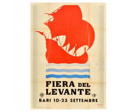 Original vintage advertising poster issued by ENIT Italian Tourism Board for the trade fair Fiera Del Levante in Bari 7-18 Se