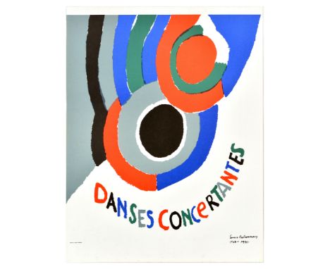 Original vintage advertising poster Danses Concertantes featuring abstract blue, red, grey and black shapes, with stylised co