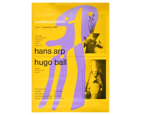 Original vintage art exhibition poster for Hans Arp and Hugo Ball artwork exhibition at Kunsthaus Zurich which took place fro