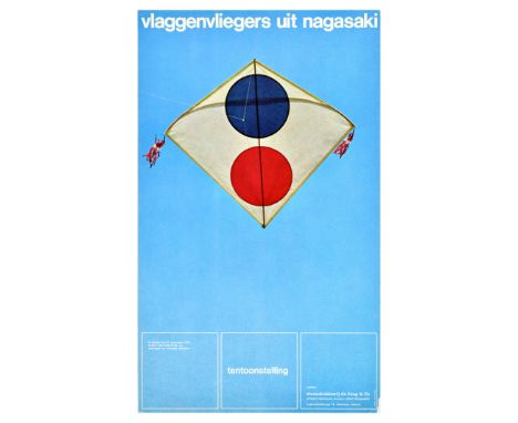 Original vintage advertising poster for Flagkites from Nagasaki / Vlaggenvliegers uit Nagasaki, an exhibition which took plac