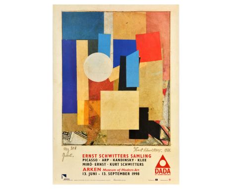 Original vintage advertising poster for Ernst Schwitters Collection with Picasso, Arp, Kandinsky, Klee, Miro, Ernst, and Kurt