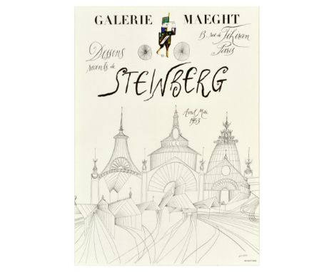 Original vintage advertising poster for the Recent drawing exhibition by Steinberg at Galerie Maeght in April and May 1953 fe