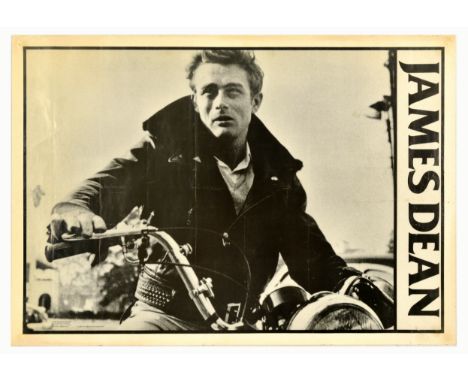 Original vintage poster commemorating an American actor James Dean (1931-1955), featuring a photograph of him on a motorcycle