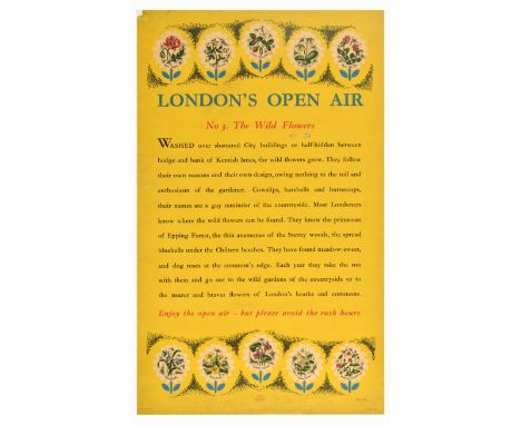 Original vintage London Transport travel poster - London's Open Air No. 3 The Wild Flowers - featuring an illustration of the