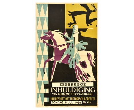 Original vintage advertising poster for Zeebrugge Inauguration of Mayor P. Van Damme Tribute with a historical part on 8 July