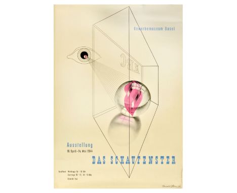 Original vintage advertising poster Das Schaufenster / The Shop Window art exhibition at Gewerbemuseum Basel Trade Museum fro