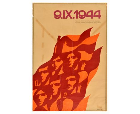 Original vintage propaganda poster commemorating the 1944 Bulgarian coup d'etat, also known as the 9 September coup d'etat th