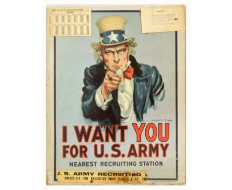 Original vintage army recruitment propaganda poster - I Want You For U.S. Army - featuring an iconic image of Uncle Sam, a na