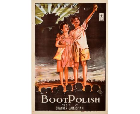 Original vintage Bollywood film poster for the award winning movie produced by Raj Kapoor - Boot Polish - directed by Prakash