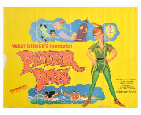 Original vintage movie poster for the re-release of Walt Disney's Immortal Peter Pan, a 1953 American animated adventure fant