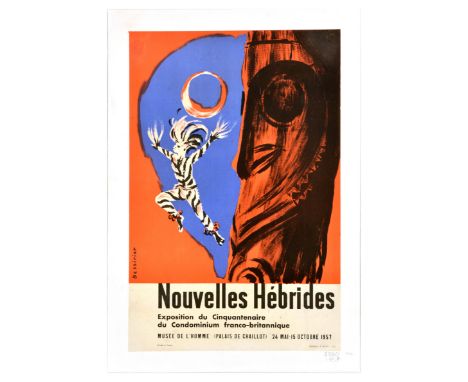 Original vintage advertising poster for New Hebrides /Nouvelles Hebrides Exhibition of the Fiftieth Anniversary of the Franco