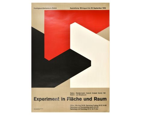Original vintage advertising poster for Experiment in surface and space / Experiment in Flache un Raum, an exhibition by Balj