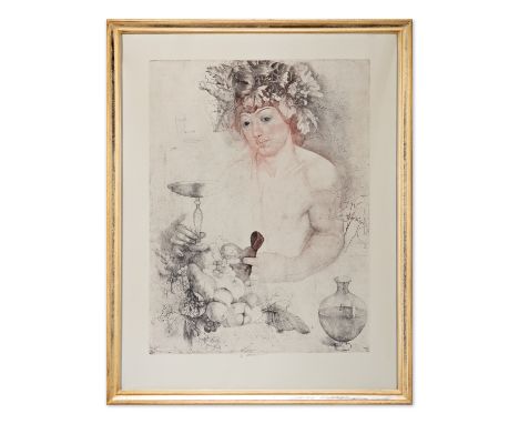 JIRI ANDERLE (Czech / Bohemian 1936) - Bacchus (after Carravagio) | 1982 | technique: etching and drawing on paper | 950 x 76