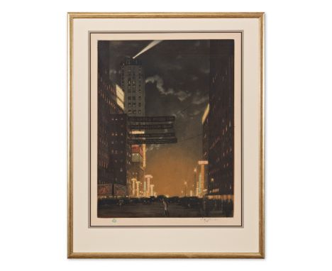 FRANTISEK SIMON TAVIK (Czech / Bohemian 1877 - 1942) - New York at night | 1927 | technique: color etching and aquatint on pa