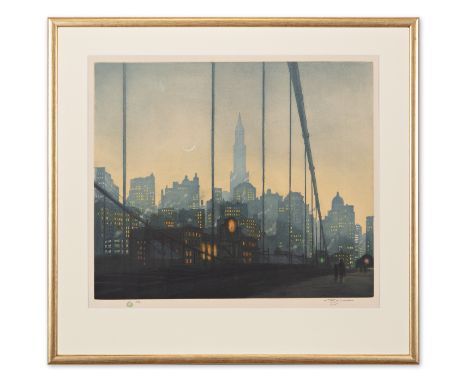 FRANTISEK SIMON TAVIK (Czech / Bohemian 1877 - 1942) - New York - Brooklyn Bridge | 1927 | technique: color etching and aquat