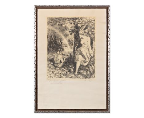 MAX SVABINSKY (Czech / Bohemian 1873 - 1962) - Dryad and Satyr | 1956 | technique: lithograph on paper | 307 x 238 mm | signa