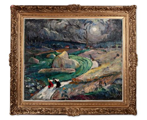 ENDRE BARZO (Hungary / Hungarian 1898 - 1953) - A journey under the full moon | 1928 | technique: oil on canvas | 61 x 73 cm 