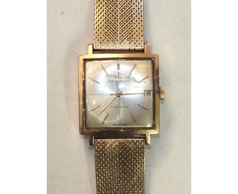 Jaeger LeCoultre, a gentleman's square-faced automatic wrist watch, the silvered dial with baton numerals and date aperture, 