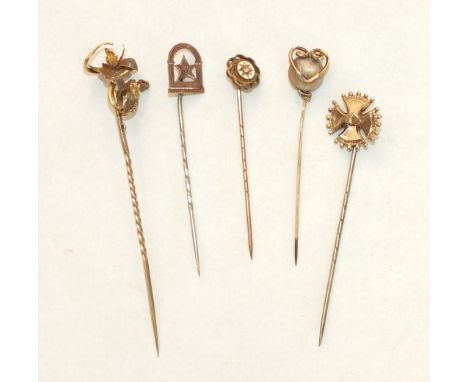 Five various Victorian and Edwardian stick pins, (5).