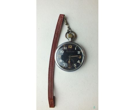 Jaeger LeCoultre, a military issue open-face pocket watch, the signed black dial with luminous Arabic numerals and seconds su