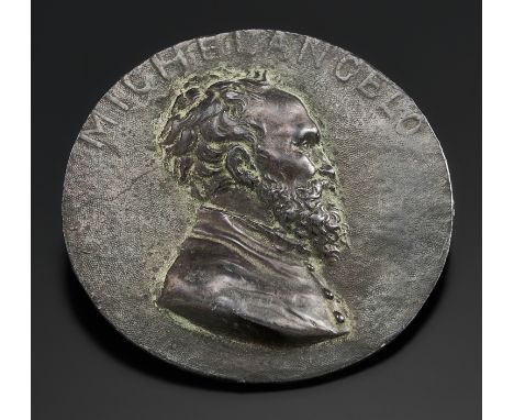 Bronzerelief. Michelangelo im Profil. Ø 6 cm.