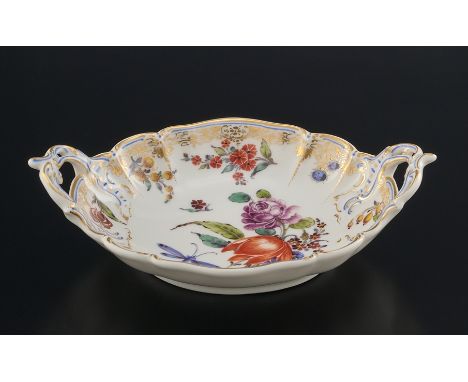 Miniatur-Présentoir mit zwei Griffen. Polychrom und goldstaffiert in der Art der Zächenberger Barockstaffage. Nymphenburg, An