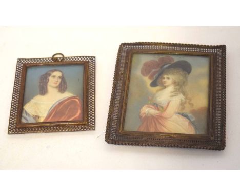 Indistinctly signed 20th century portrait miniature, Head and shoulders portrait of a lady with ringlets in her hair, 6 x 5cm
