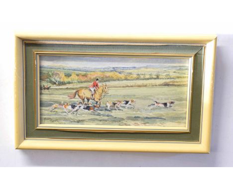 Jason Partner, one signed, group of three watercolours, Hunting scenes, 9 x 19cm (3) 