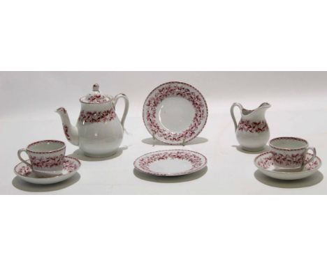 Late 19th century miniature tea set comprising tea pot and milk jug and two cups and saucers, and two side plates, all with p