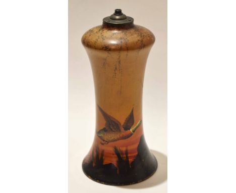 Yardley lamp, the lamp decorated with trees in a Loetz glass fashion with screw type fitting to top, 30cm high
