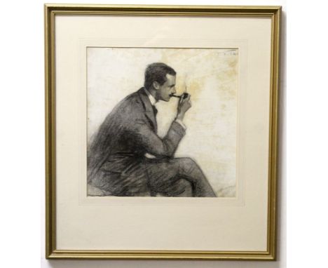 T E Taylor, signed top right, charcoal drawing, Portrait of Godfrey William Seys (later Captain of the 30th Division Cyclists