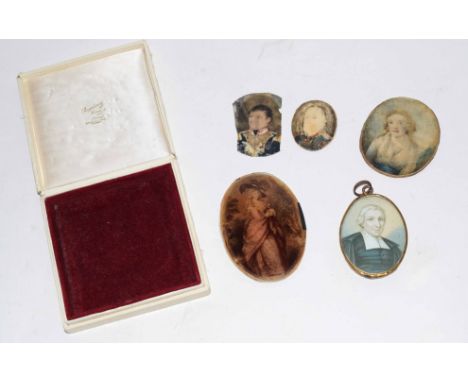 Box of assorted portrait miniatures, prints etc  