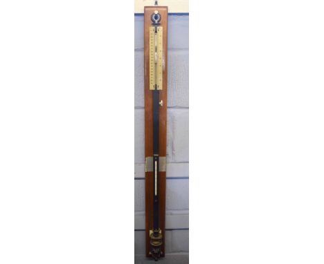 20th century black anodised gimbal barometer, retailer or maker F D &amp; Co Ltd, Watford, on a mahogany back plate, 105cm lo