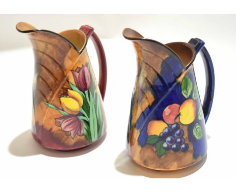 Pair of Tuliptime ewers, decorated with tulips on a brown ground by H &amp; K Tunstall Ltd, 21cm high (2)