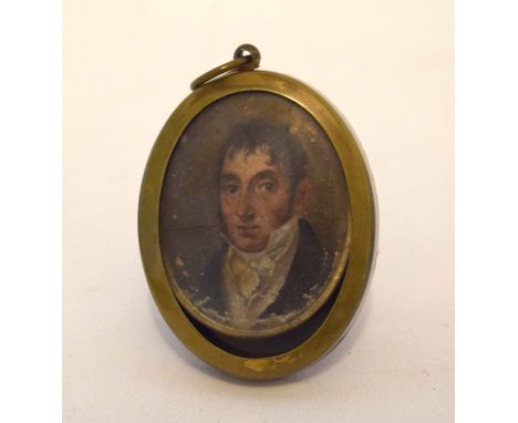 19th century English School portrait miniature, Head and shoulders portrait of a gent, 4 x 3cm