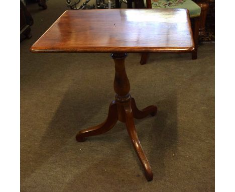 Mahogany rectangular top pedestal table with tripod base, 66cm wide