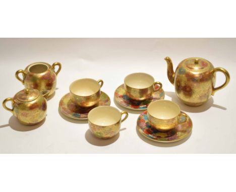 Group of Japanese Satsuma earthenwares finely decorated with the thousand flowers or millefiori design comprising tea pot and