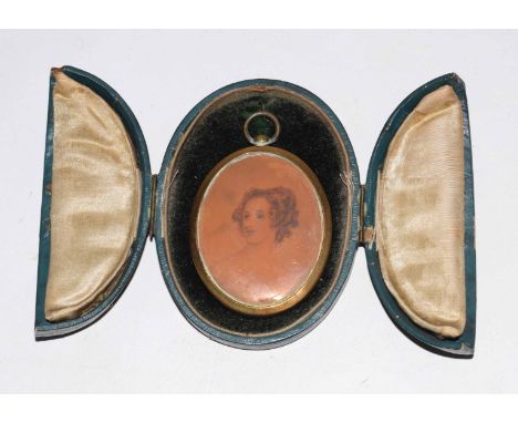 Unsigned portrait miniature, Head and shoulders portrait of a lady, 5 x 4cm  