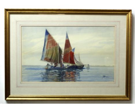 S M B, monogrammed and dated 1902, watercolour, Venetian fishing boat with figure, 33 x 56cm