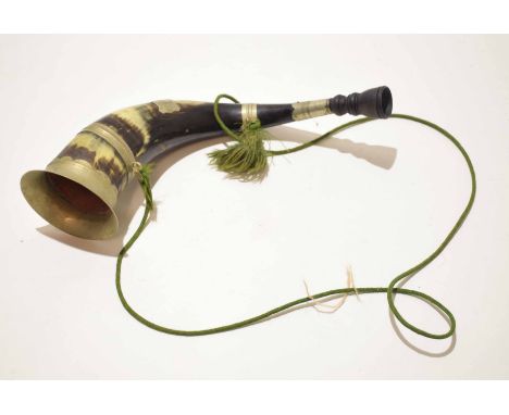 19th century hunting horn with white metal mounts and original cord