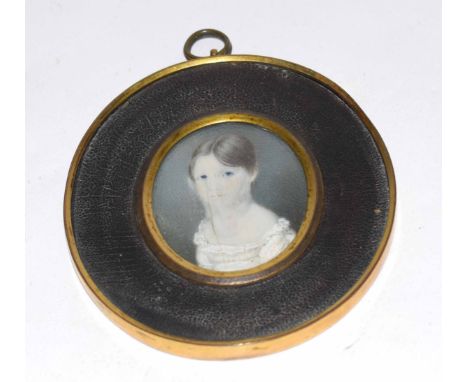 Early 19th century English School portrait miniature, Head and shoulders portrait of a young girl, 5 x 4cm (split)  
