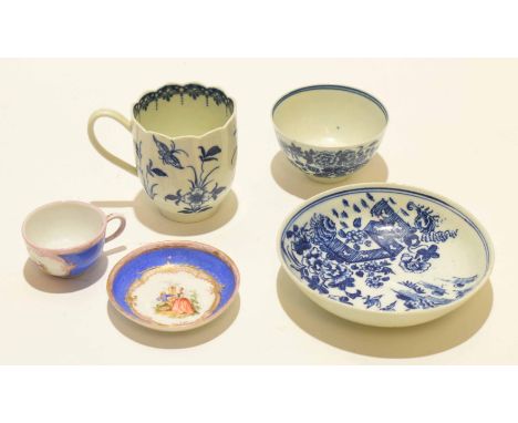 Continental miniature cup and saucer decorated in Meissen style with cancelled crossed swords to base, together with an 18th 
