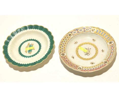 18th century Worcester plate decorated with an apple green design within an apple green border, together with a Chamberlains 