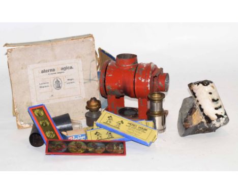 Early 20th century German manufactured Magic Lantern, together with four Mickey Mouse toy slides in original boxes, together 