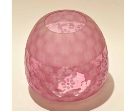 Cranberry glass oil lamp shade with floral design  